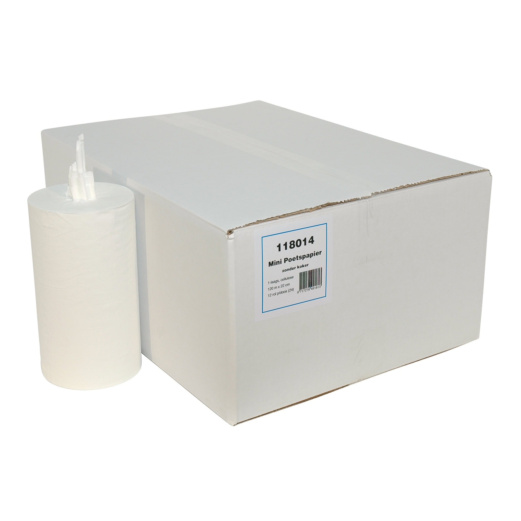 Mini poetspapier kokerloos 120m x 22cm ( 12 rol ) Mini poetspapier kokerloos 120m x 22cm ( 12 rol )