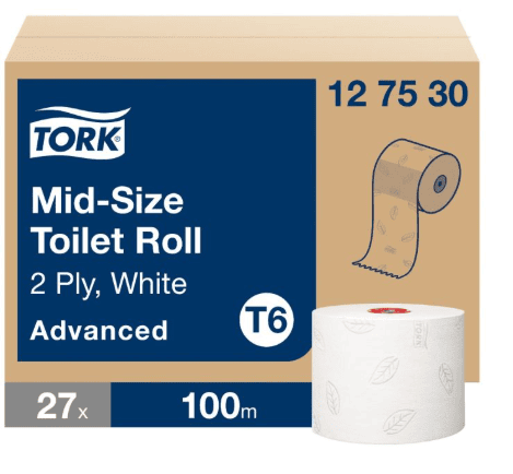 Tork 127530 Toiletpapier T6 mid size a 27rollen Tork 127530 Toiletpapier T6 mid size a 27rollen