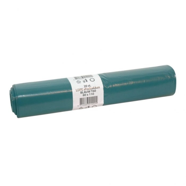 LDPE Afvalzakken rol 80 x 110cm T 60 blauw