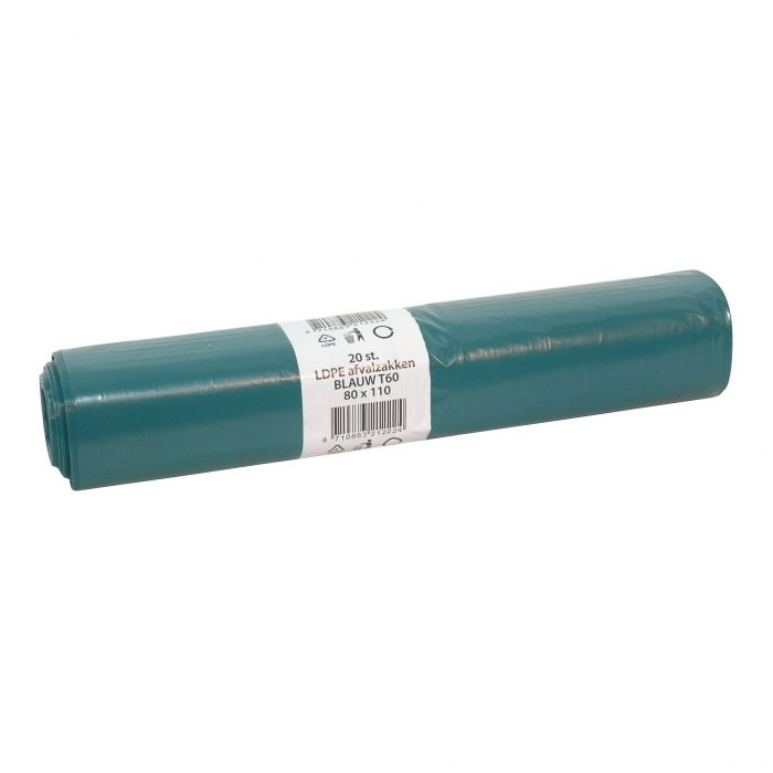 LDPE Afvalzakken rol 80 x 110cm T 60 blauw LDPE Afvalzakken rol 80 x 110cm T 60 blauw