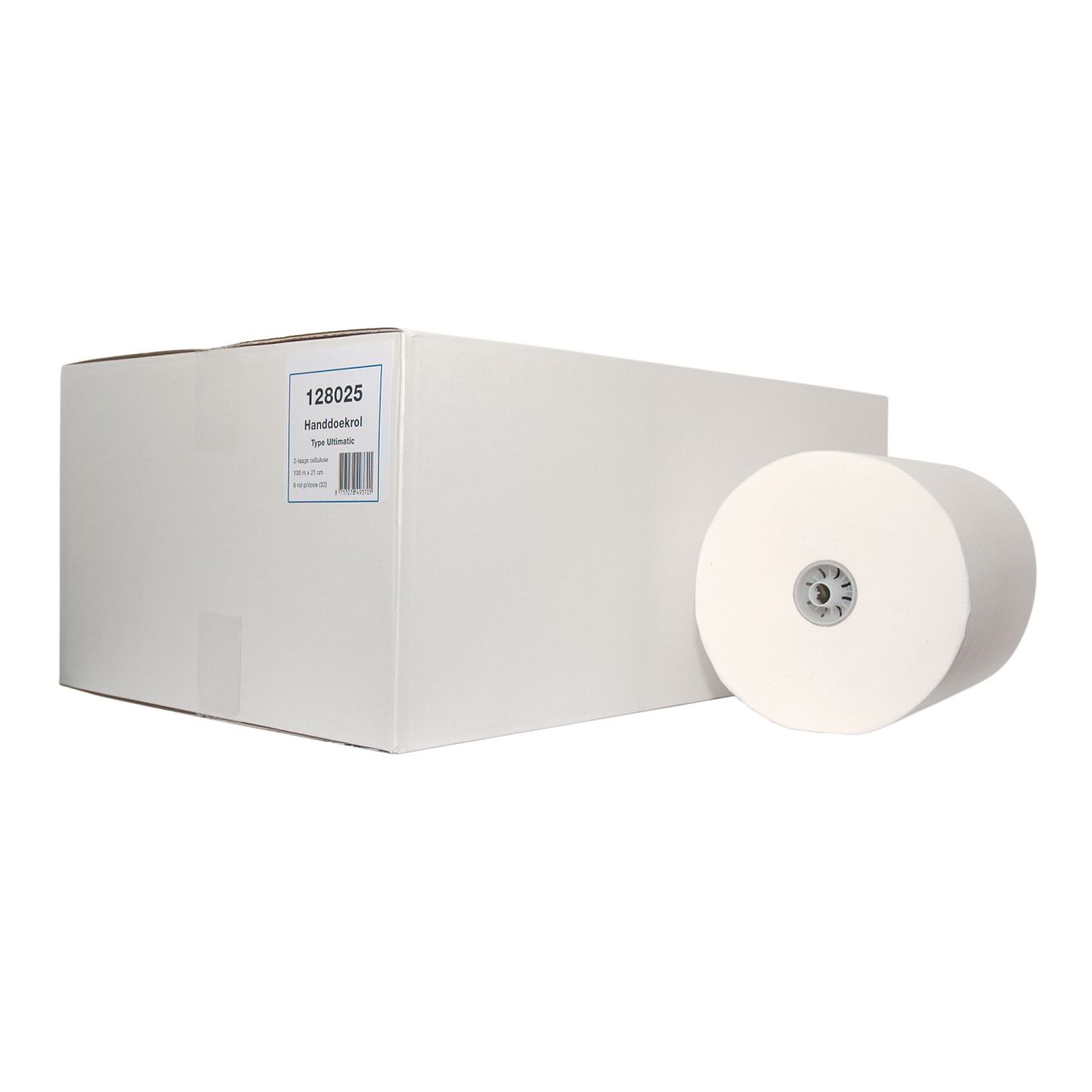 Handdoekrol cellulose wit 2-laags 130 meter 6 rol Handdoekrol cellulose wit 2-laags 130 meter 6 rol