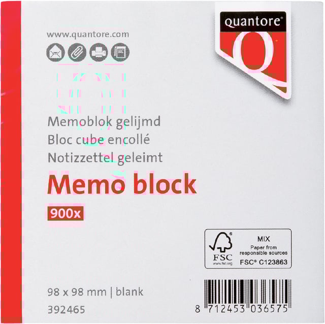 Memoblok Quantore kopgelijmd 98x98mm 900 vel