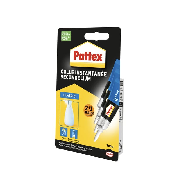 Secondelijm Pattex classic 3 gram blister 2+1 gratis