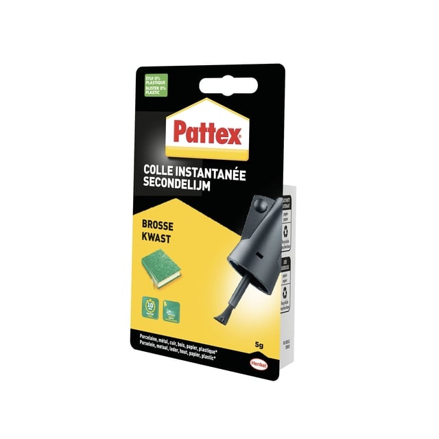Secondenlijm Pattex met kwast flacon 5 gram op blister