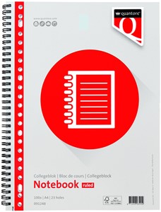 Collegeblok Quantore A4 lijn 23-gaats 200 pagina’s 70gr