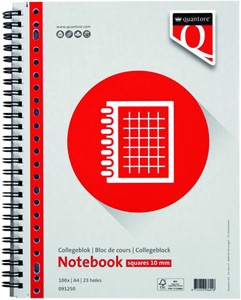 Collegeblok Quantore A4 ruit 10mm 23-gaats 200 pagina’s 70gr