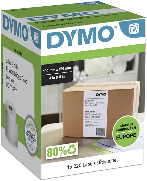 Etiket Dymo LabelWriter 5XL verzendlabel 104x159mm 1 rol á 220 stuks wit S0904980 - Afbeelding 2
