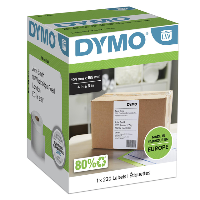 Etiket Dymo LabelWriter 5XL verzendlabel 104x159mm 1 rol á 220 stuks wit S0904980 - Afbeelding 3
