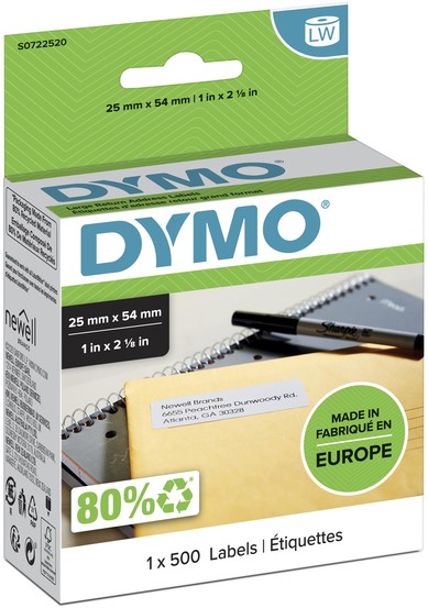 Etiket Dymo LabelWriter adressering 25x54mm 1 rol á 500 stuks wit S0722520 - Afbeelding 2
