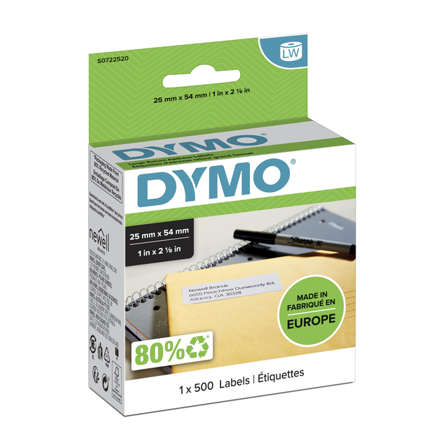 Etiket Dymo LabelWriter adressering 25x54mm 1 rol á 500 stuks wit S0722520 - Afbeelding 3