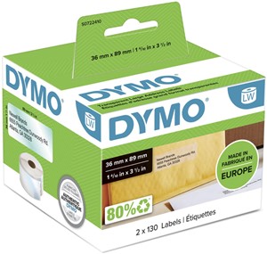 Etiket Dymo LabelWriter adressering 36x89mm 2 rollen á 130 stuks transparant