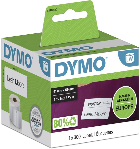 Etiket Dymo LabelWriter naamkaart 41x89mm 1 rol á 300 stuks wit S0722560 - Afbeelding 2