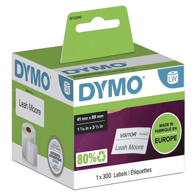 Etiket Dymo LabelWriter naamkaart 41x89mm 1 rol á 300 stuks wit S0722560 - Afbeelding 3