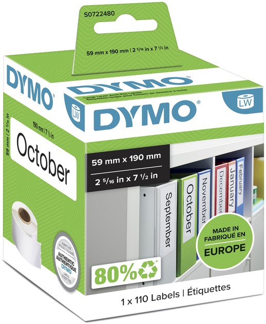 Etiket Dymo LabelWriter naamkaart ordner 59x190mm 1 rol á 110 stuks wit - Afbeelding 2
