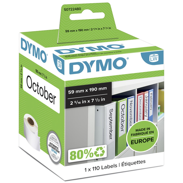 Etiket Dymo LabelWriter naamkaart ordner 59x190mm 1 rol á 110 stuks wit - Afbeelding 3