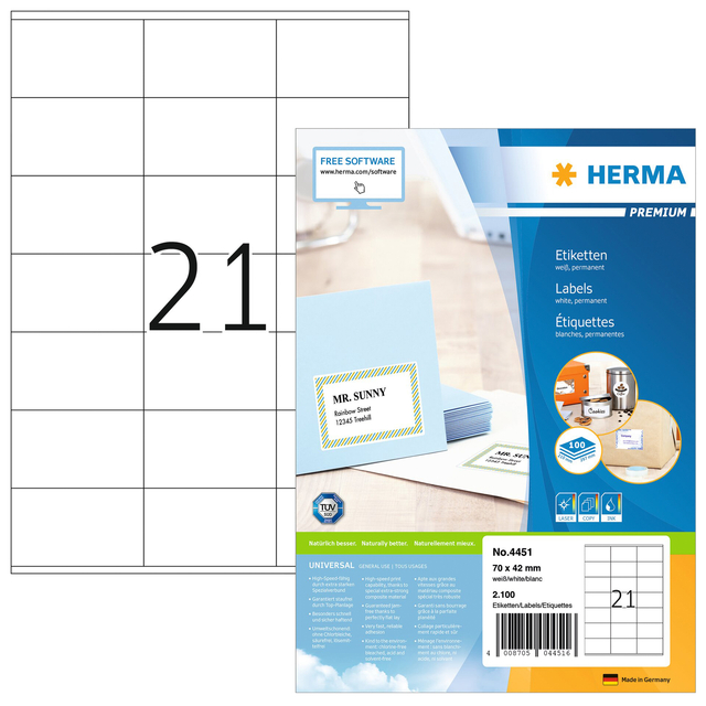 Etiket HERMA 4451 70x42mm premium wit 2100stuks - Afbeelding 3