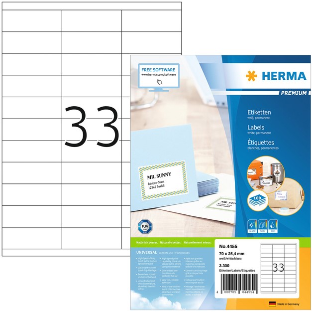 Etiket HERMA 4455 70x25.4mm premium wit 3300stuks - Afbeelding 2
