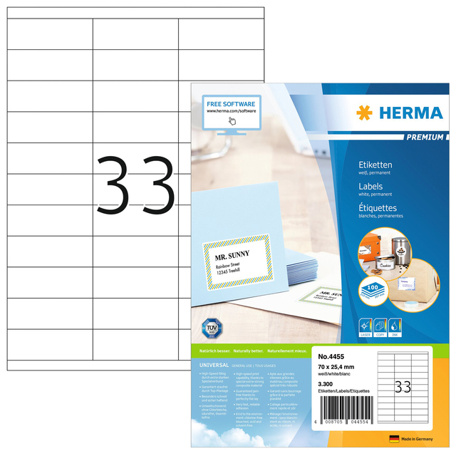 Etiket HERMA 4455 70x25.4mm premium wit 3300stuks - Afbeelding 3