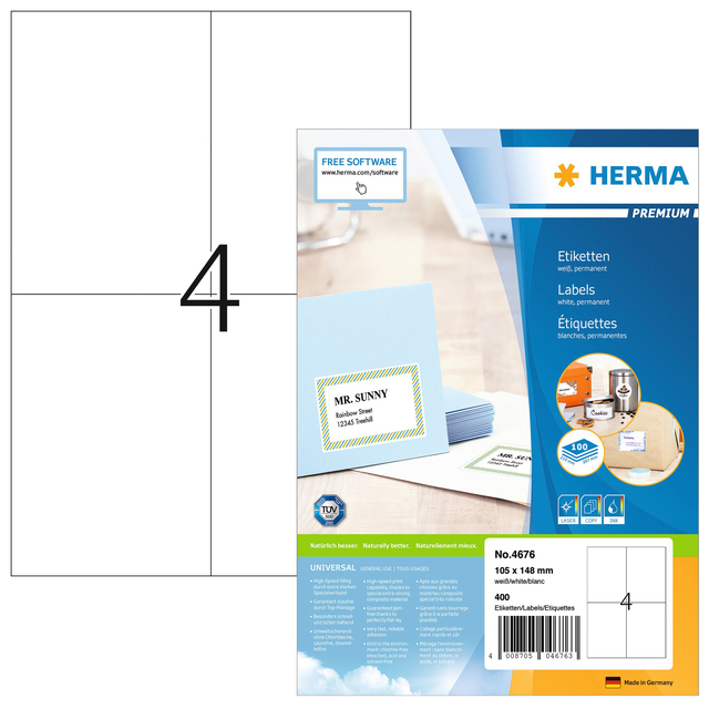 Etiket HERMA 4676 105x148mm A6 premium wit 400stuks - Afbeelding 3