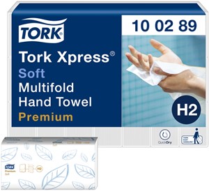 Handdoek Tork H2 Xpress Premium multifold 2-laags 212x255mm 21×150 vel wit 100289