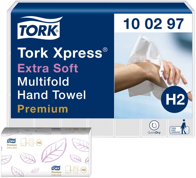 Handdoek Tork H2 Xpress Premium multifold 2-laags 212x340mm 21x100 vel wit 100297 - Afbeelding 2