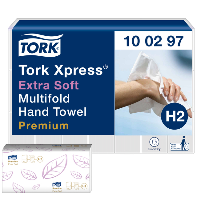 Handdoek Tork H2 Xpress Premium multifold 2-laags 212x340mm 21x100 vel wit 100297 - Afbeelding 3