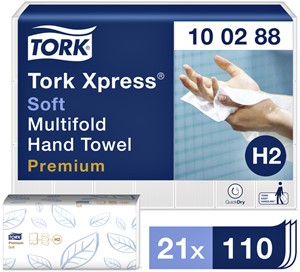 Handdoek Tork H2 Xpress Premium multifold 2-laags 212x340mm 21×110 vel wit 100288