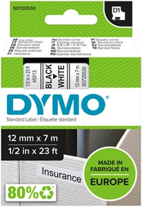 Labeltape Dymo 45013 LabelManager D1 polyester 12mmx7m zwart op wit S0720530