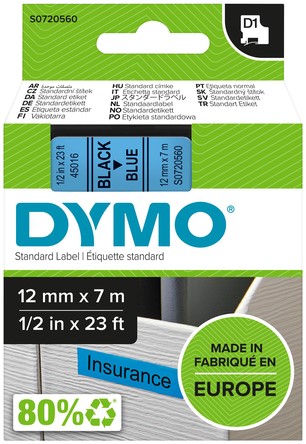 Labeltape Dymo LabelManager D1 polyester 12mm zwart op blauw - Afbeelding 2