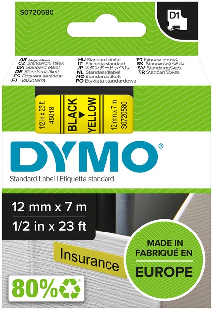 Labeltape Dymo LabelManager D1 polyester 12mm zwart op geel - Afbeelding 2