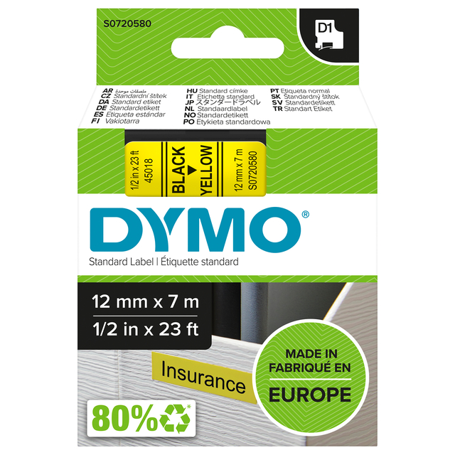 Labeltape Dymo LabelManager D1 polyester 12mm zwart op geel - Afbeelding 3