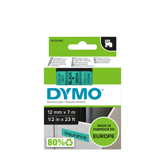 Labeltape Dymo LabelManager D1 polyester 12mm zwart op groen - Afbeelding 3