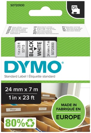 Labeltape Dymo LabelManager D1 polyester 24mm zwart op wit - Afbeelding 2