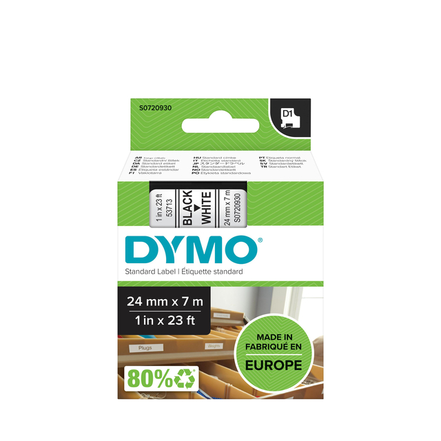 Labeltape Dymo LabelManager D1 polyester 24mm zwart op wit - Afbeelding 3