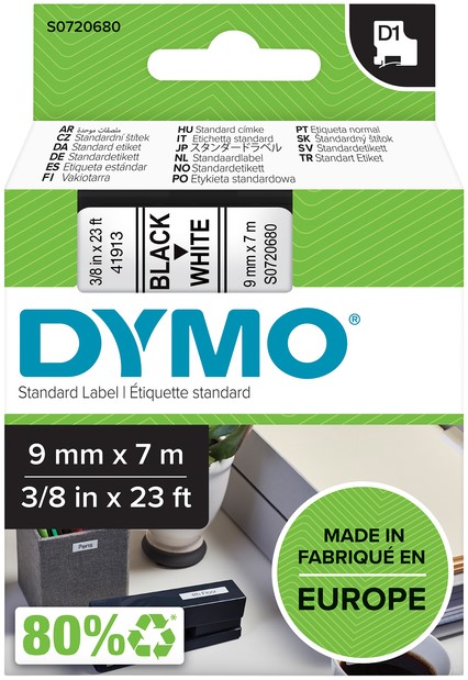 Labeltape Dymo LabelManager D1 polyester 9mm zwart op wit - Afbeelding 2