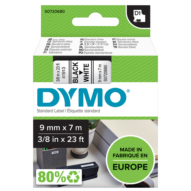 Labeltape Dymo LabelManager D1 polyester 9mm zwart op wit - Afbeelding 3