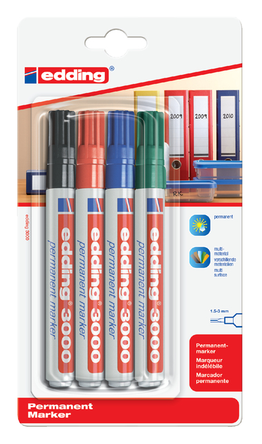 Viltstift edding 3000 rond 1.5-3mm assorti blister à 4 stuks - Afbeelding 3