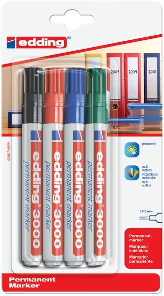 Viltstift edding 3000 rond 1.5-3mm assorti blister à 4 stuks - Afbeelding 2