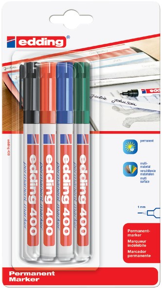 Viltstift edding 400 rond assorti 1mm blister à 4 stuks - Afbeelding 2