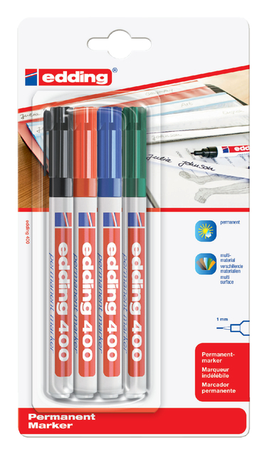 Viltstift edding 400 rond assorti 1mm blister à 4 stuks - Afbeelding 3