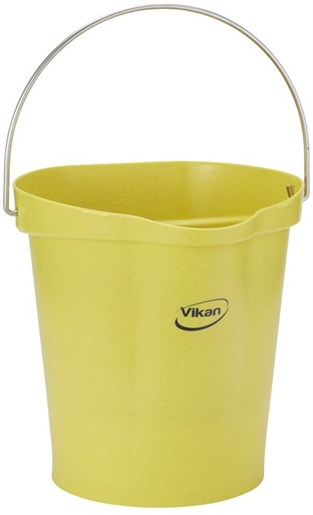 Vikan – Hygiene emmer – Met Schenktuit – Metal & x-ray detecteerbaar – Maatverdeling – Geel – 12L