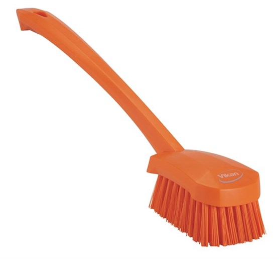 Vikan – Hygiene – Afwasborstel – Met lange steel – Harde vezels – Oranje