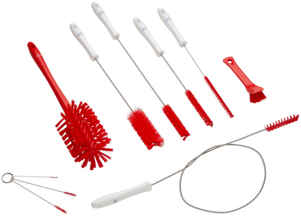 Vikan – Hygiene – Shake borstelset – 10 verschillende borstels – FDA proof – Polypropyleen – Rood