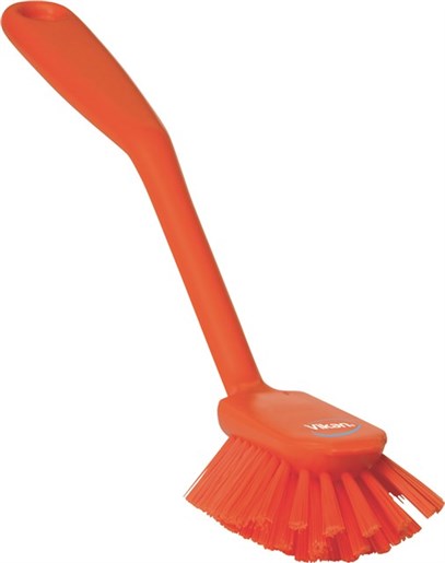Vikan – Hygiene – Afwasborstel – Met schraprand – Medium vezels – Oranje