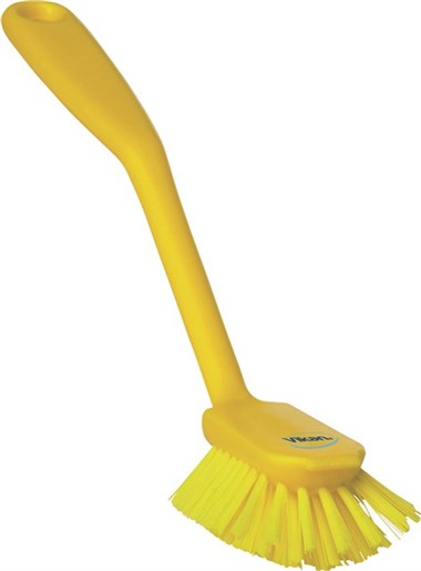 Vikan – Hygiene – Afwasborstel – Met schraprand – Medium vezels – Geel