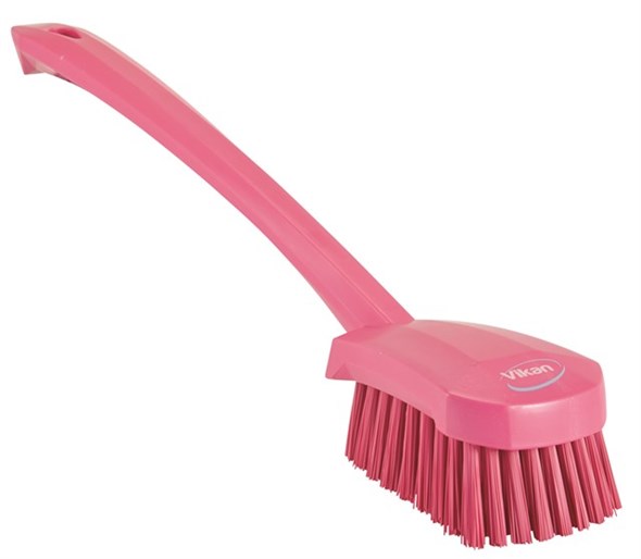 Vikan – Hygiene – Afwasborstel – Met lange steel – Harde vezels – Roze