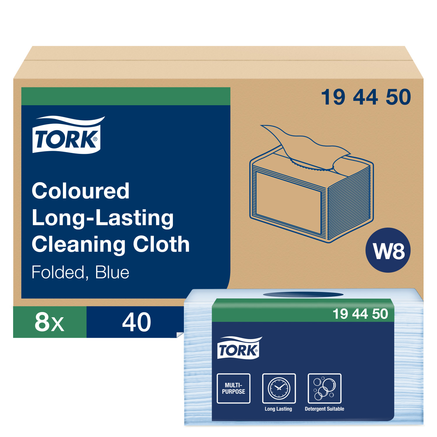 Tork Coloured – Long Lasting – Reinigingsdoek – 1-laags – Blauw – Gevouwen