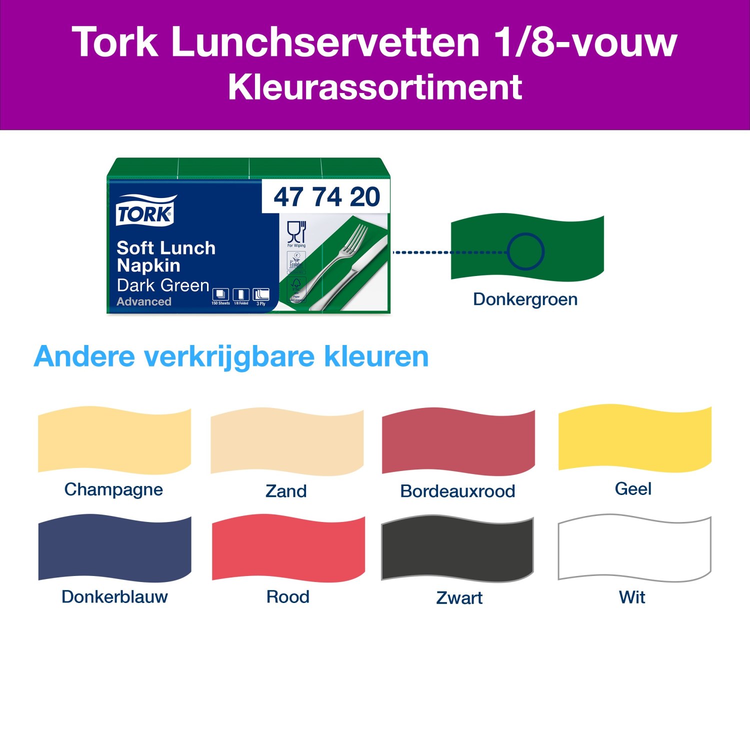 Tork Soft Lunchservet - Advanced - 33x33cm - 1/8-vouw - 3-laags - Donkergroen - Afbeelding 6