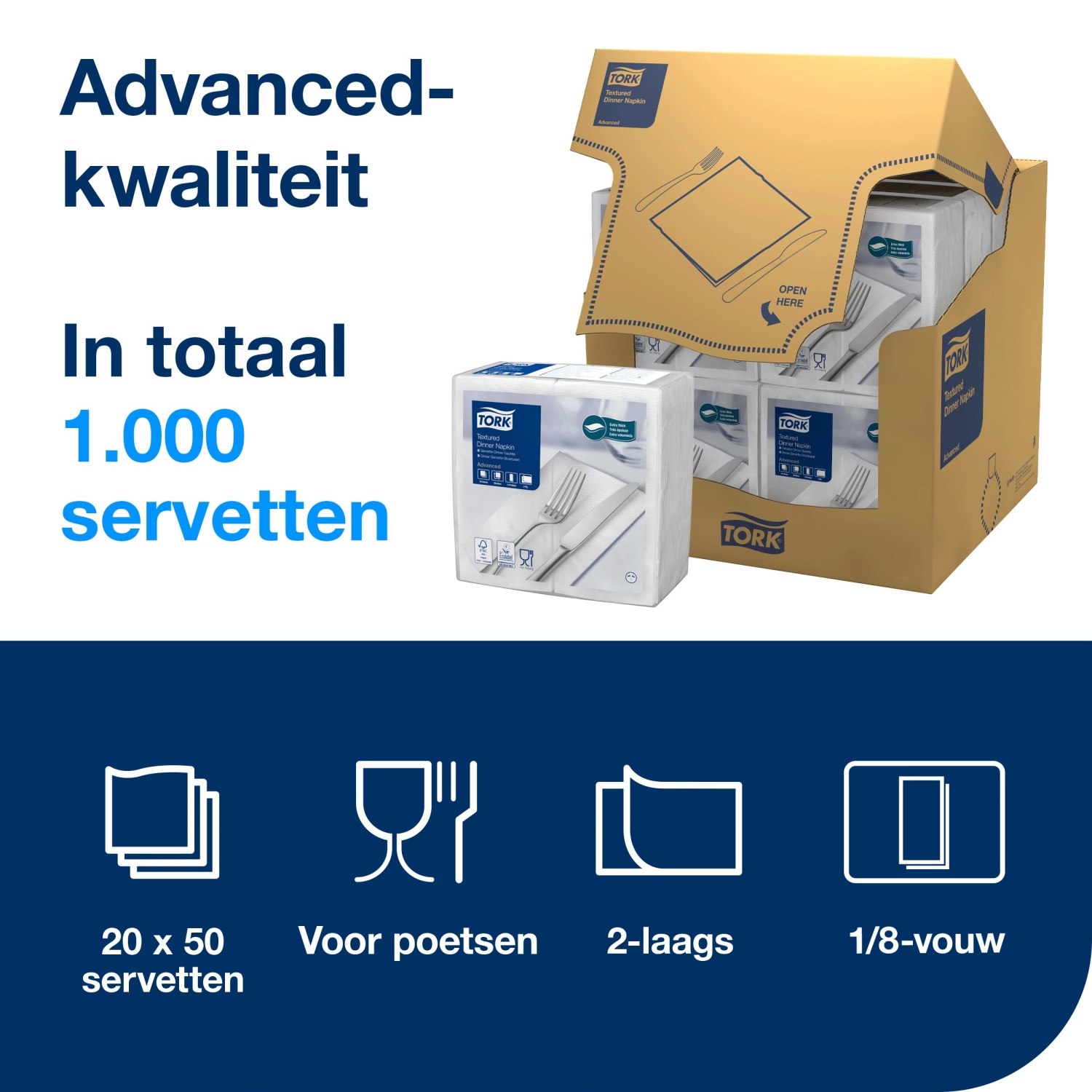 Tork Textured Dinnerservet - 2-laags - Wit - Afbeelding 4
