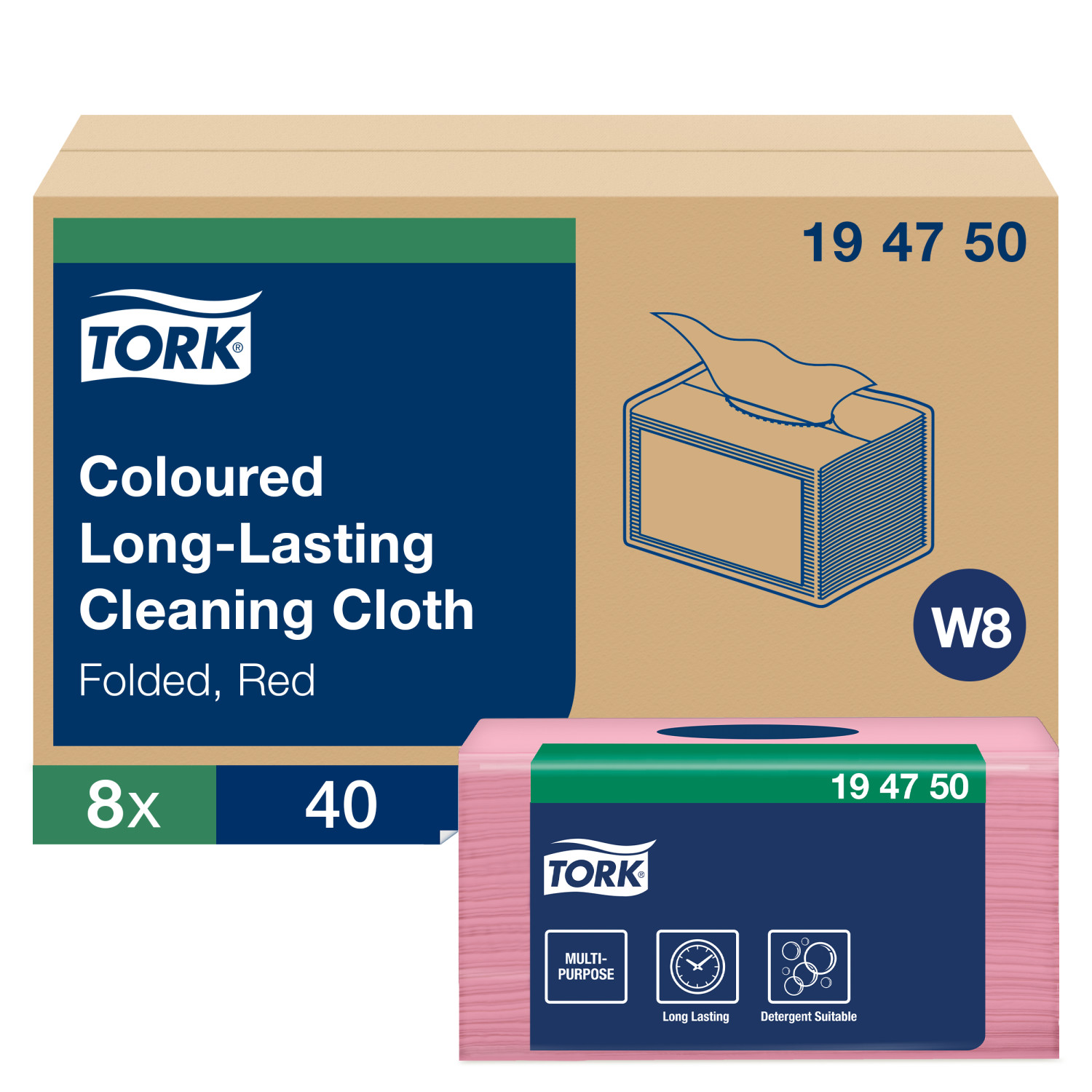 Tork Coloured – Long Lasting – Reinigingsdoek – 1-laags – Rood – Gevouwen